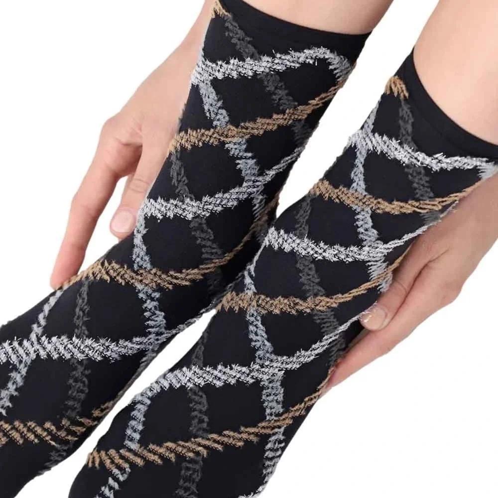 OROBLU OPAQUE FUR TARTAN ANKLE SOCKS BLACK SILVER GOLD NWOT